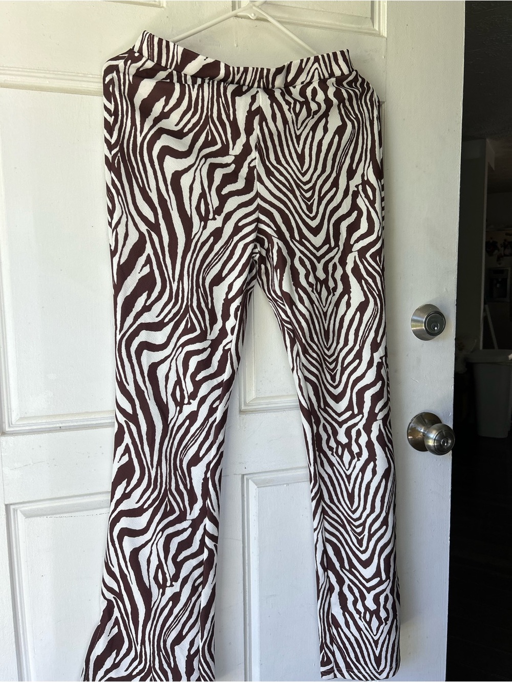 SHEIN Brown and White Zebra-Print Stretch Pants